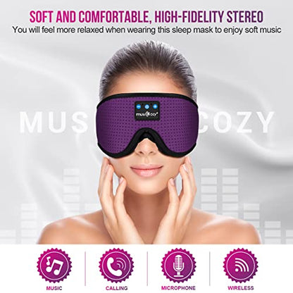 MUSICOZY 3D Bluetooth 5.4 Sleep Headphones, Breathable Wireless Music Eye Mask, Sleeping Headphones with Headband for Side Sleepers, Women, Men, Air Travel, Unique Tech Gifts - color: Purple