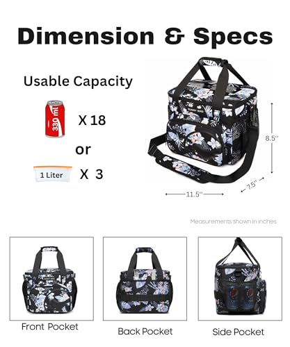 SUNNY BIRD 12L Large Insulated Lunch Bag, Leakproof and Foldable Lunch Cooler Box for Women Adult and Men, Fits 18 Cans (Hibiscus) - color: Hibiscus