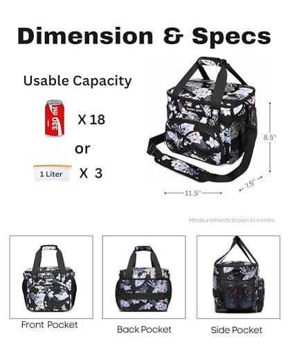 SUNNY BIRD 12L Large Insulated Lunch Bag, Leakproof and Foldable Lunch Cooler Box for Women Adult and Men, Fits 18 Cans (Hibiscus) - color: Hibiscus