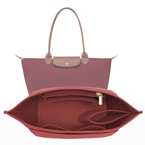 LOUKAYCCI Felt Purse Organizer Insert for Longchamp Le Pliage L Handbag Insert (Vine Red, Large) - color: Vine Red, size: Large
