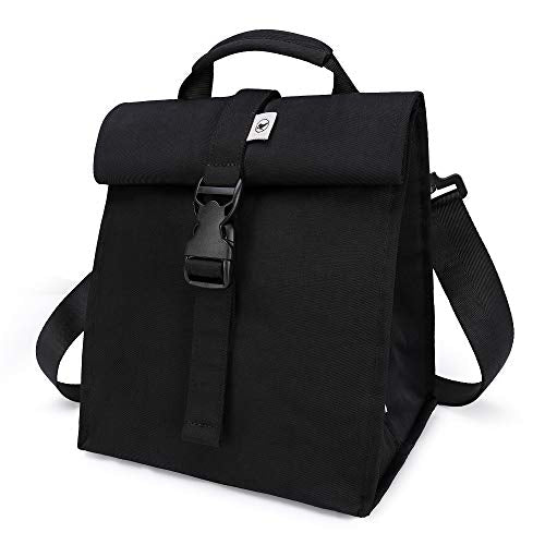 SUNNY BIRD Insulated Lunch Bag Rolltop Lunch Box for Women, Men, Adults and Teens (Black) - color: Black