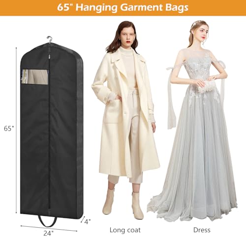MISSLO 65" Long Garment Bags for Travel Dress Bags for Hanging Clothes Waterproof Wedding Dress Cover Traveling Clothing Protectors for Closet Storage 3-Pack for Gowns, Tuxedos, Coats, Black - size: 65 inch