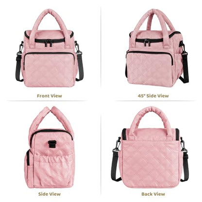 Women's Insulated Lunch Tote Bag - Inch Quilted Lunch Box for Women, Large Waterproof Cooler Bag with Pockets for Work, Picnic, Adult (deep pink) - color: deep pink