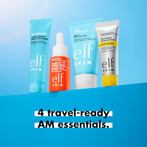 e.l.f. SKIN Wake the e.l.f. Up Skincare Kit, Travel-Size Hydrating Face Cleanser, Sunscreen, Moisturizer & Brightening Serum, Vegan & Cruelty-Free - style: Wake the e.l.f. Up Skincare Kit