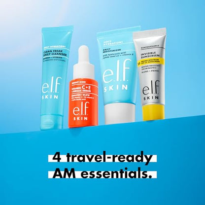 e.l.f. SKIN Wake the e.l.f. Up Skincare Kit, Travel-Size Hydrating Face Cleanser, Sunscreen, Moisturizer & Brightening Serum, Vegan & Cruelty-Free - style: Wake the e.l.f. Up Skincare Kit