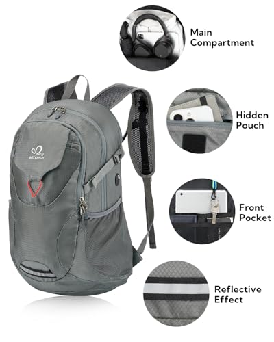 WATERFLY Lightweight Packable Hiking Backpack: 30L Foldable Travel Daypack Ultralight Camping Day Pack for Woman Man Grey - color: Grey