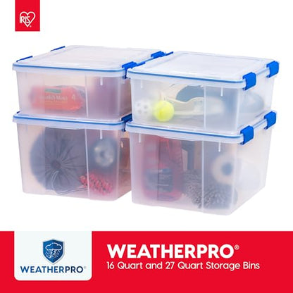 IRIS USA WeatherPro 16 Qt Storage Bins with Lids, 3 Pack, BPA-Free Plastic Gasket Box with Tight Latch and Seal, Stackable Nestable Tote Tub - Clear/Blue - size: 16 Qt. - 3 Pack