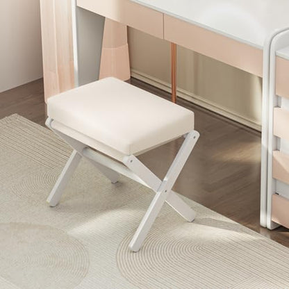 BAMBOOHOMIE Foldable Foot Stool Ottoman, Modern Foot Rest with Bamboo X Legs & Thick Foam Cushion, Folding Foot Stools Small Padded for Bedroom Living Room, Footstool for Chair Couch (White - White) - color: White - White