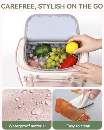 HOMESPON Insulated Lunch Bag Women Wide Opening Adult Lunch Box Large Leakproof Cooler Bag for Work Picnic Beach Family College Lunch Teacher Tote Bag with Adjustable Shoulder Strap Cup Holder(Pink) - color: Pink