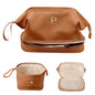 Cool Girl Gifts for Women, Personalized Makeup Bag, Monogrammed Gifts, Initial Double Layer Cosmetic Bag with Makeup Brush Organizer, Travel Toiletry Bag, Gifts for Friends, Teen Girl Gifts - color: Brown, style: P