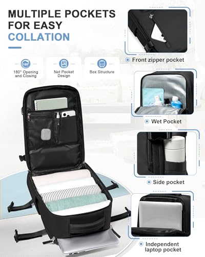 VGCUB Travel Backpack for Women Men for Spirit Airlines Personal Item Bag 18x14x8 Inches Laptop College Waterproof Carry on Flight Approved Work Backpack Mochila de Viaje,Black - color: Black, style: Small
