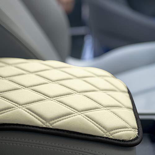 FH Group Neosupreme Beige Diamond Pattern Center Console Pad – Water-Resistant Armrest Cover Protector for Cars, SUVs & Trucks - color: Beige, style: Console Cover (Diamond)