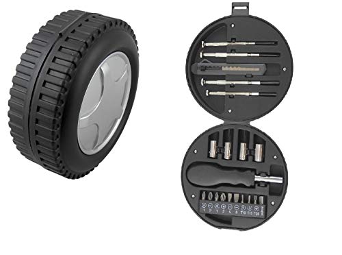 20-Piece Mini Tool Kit in Tire-Shaped Case – Compact DIY Repair Set with Screwdriver Bits, Sockets, Utility Blade & Precision Tools for Home, Car, Office, Travel – Portable Giftable Tool Set