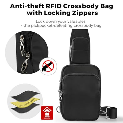 VADOO Sling Bag, Crossbody Bag with Zipper Lock, RFID Blocking & Water Resistant for Men and Women - color: Black