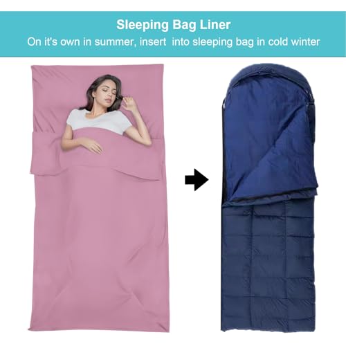 Sleeping Bag Liner,Travel Sheet & Adult Sleep Sack, Camping Sheets Travel Sleep Sack for Backpacking,Hotels & Hostels -Lightweight Single &Double Travel Sheet Camping Sheets - color: Single Dark Pink