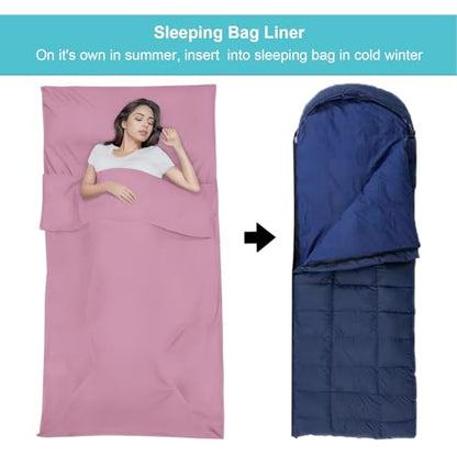 Sleeping Bag Liner,Travel Sheet & Adult Sleep Sack, Camping Sheets Travel Sleep Sack for Backpacking,Hotels & Hostels -Lightweight Single &Double Travel Sheet Camping Sheets - color: Single Dark Pink