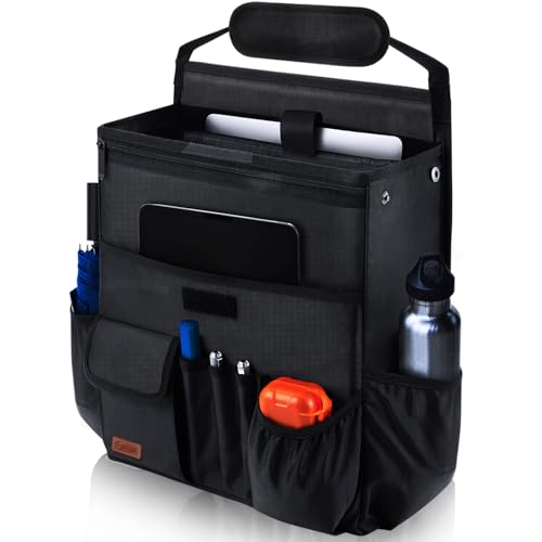Smof Car Organizer for Front Seat - Hanging Car Seat Storage Organizer for Office/Kids/Truck,Multiple Pockets Car Seat Organizer with Separately Pokect for Laptop, Cup Holde & Travel Accessories - color: Black