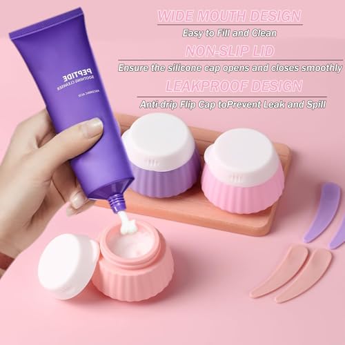 4 Pack Travel Size Silicone Cream Containers, Leak Proof Refillable Toiletry Bottles for Toiletries with 4 Scoops, Labels and Clear Bag, Suitable for Travel Shampoo and Conditioner Bottles (A) - style: A
