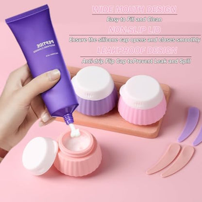4 Pack Travel Size Silicone Cream Containers, Leak Proof Refillable Toiletry Bottles for Toiletries with 4 Scoops, Labels and Clear Bag, Suitable for Travel Shampoo and Conditioner Bottles (A) - style: A