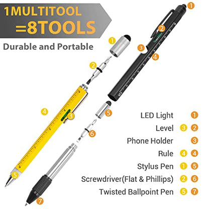 Tools Gifts Multitool Pen - Cool Gadgets for Men Dad Women Unique Birthday Gifts for Men Who Have Everything Engineer Woodworker Carpenter,Pocket Multi Tool with Light,Stylus,Ruler,Screwdriver