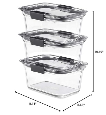 Rubbermaid Brilliance Glass Storage 4.7-Cup Food Containers with Lids Set of 3 Clear - size: 4.7 cups (6-Piece)