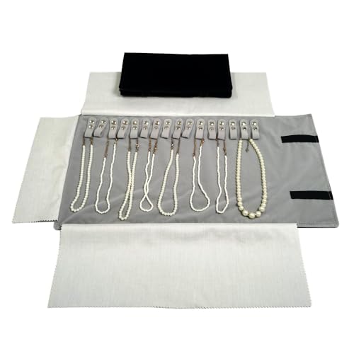 Velet Travel Jewelry Case Roll Bag Organizer for Necklace Bracelet Black Gray Velvet (Black Gray) - color: Black Gray