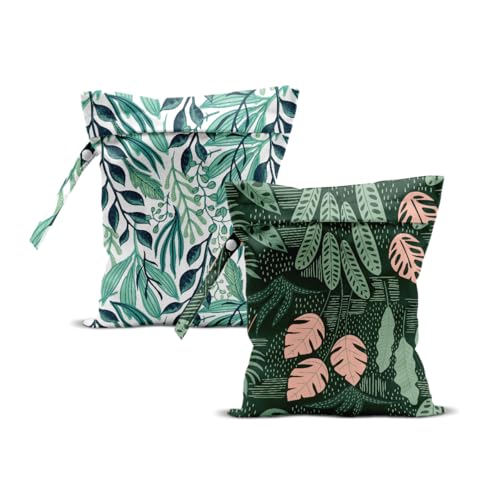 2Pcs Tropical Wet Bag 12x10 Inch, Plant Waterproof Reusable Wet Dry Bags, Leaves Washable Travel Laundry Bags for Swimsuit Beach Diapers Dirty Yoga Gym Clothes, Plants Gifts for Women Friend - color: Multicolor 1342