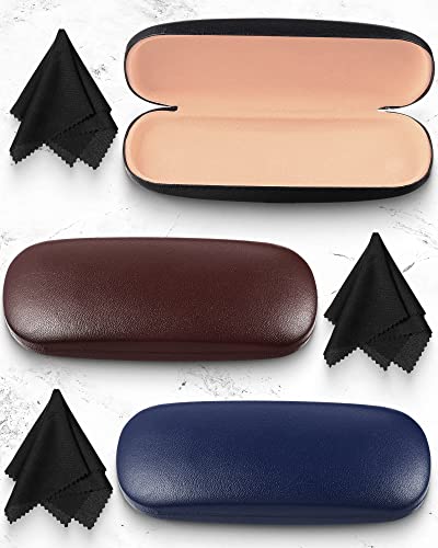 Frienda 3 Pieces Hard Shell Glasses Case Eyeglass Case Protective Sunglass Holder with Cleaning Cloth for Men Women Unisex - color: Blue, Brown, Black