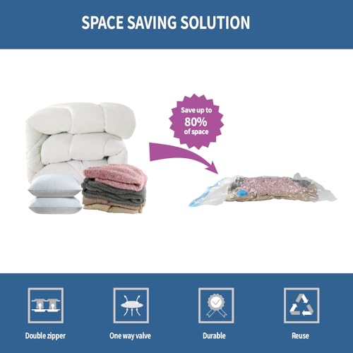 7 Pack Large Space Saver Vacuum Storage Bags | Vacuum Sealed Compression Bags With Hand Pump, Space Saving For Clothing, Moving, Winter Coats, Toys, Blankets and Pillows - size: 7-Large