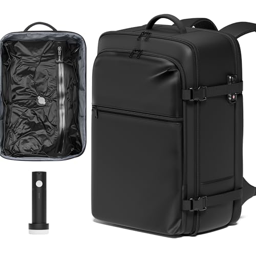 SUOCO Travel Vacuum Backpack with Portable Electric Pump, 45L Carry On Compression Seal Travel Backpack with Vacuum System, Traveling Packing Luggage Suitcase, Black - color: Black