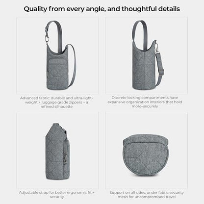 Travelon Anti-Theft Boho Insulated Water Bottle Tote - color: Gray Heather