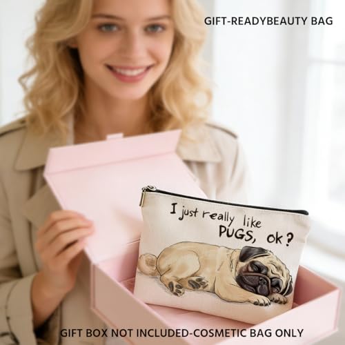 Pugs Makeup Bag Cute Dog Cosmetic Bags Pug Gifts for Pug Lovers Make Up Pouch Travel Toiletry Zipper Pouch Dog Lover Gifts for Women Mom Teen Girls Daughter Sister Friends Christmas Birthday Gift - color: Multicolor 0008