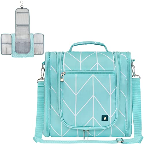 PAVILIA Extra Large Toiletry Bag Travel Bag for Women Men, Hanging Cosmetic Organizer, Water Resistant Makeup Bag for Accessories Toiletries, Travel Essentials Kit (Teal Chevron) - color: Teal Chevron, size: Extra Large (12x6x12.5)