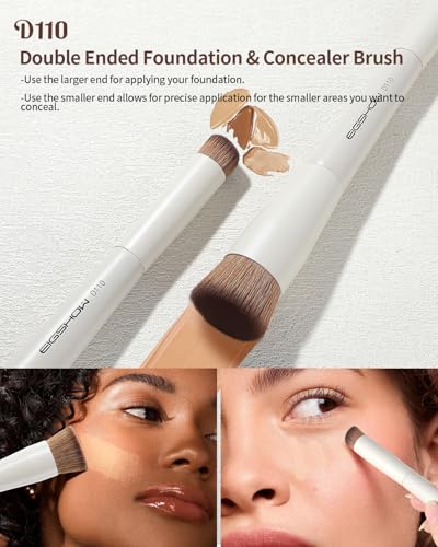 EIGSHOW Makeup Brush Set, 3Pcs Double Ended Face Makeup Brushes for Foundation Powder Contour Highlight Concealer Nose Shadow, Travel Gift Set (Beige) - color: Beige