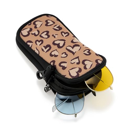 QIUTIMIY Sunglasses Soft Case Zipper Double Eyeglass Case with 2 Compartments 1 Belt Clip - color: Leopard