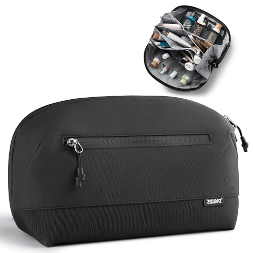 Zikurat Toiletry Bag for Men & Women, Travel Dopp Kit with Magnetic Pouch, Waterproof Zipper & Wet Dry Separation, 180° Lay Flat Cosmetic Organizer, Large Capacity Travel Essentials (S/M/L) - color: Black, size: Large