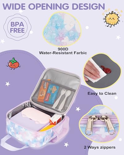 Butterfly Pattern Kids Lunch Bag with Adjustable Shoulder Strap Keeps Food Hot or Cold 5L Capacity Side Water-bottle Holder Waterproof Toddler Insulated Lunchbox for School Travel Picnic - color: Butterflies