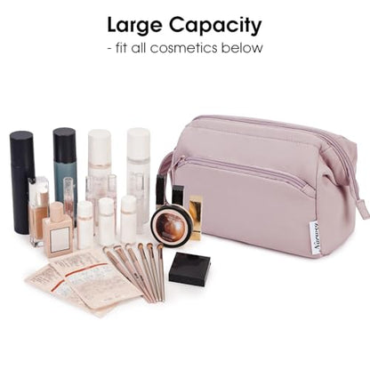 Narwey Large Makeup Bag Women Wide-open Make up Bag Travel Cosmetic Bag Organizer Toiletry Bag for Cosmetics Toiletries Accessories (Dusty Rose) - color: Dusty Rose