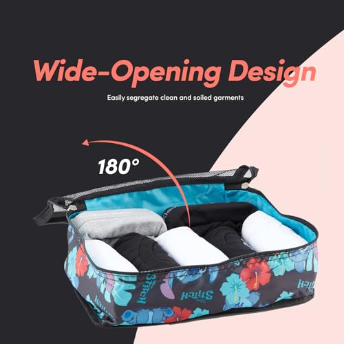 Disney Minnie Mickey Stitch Packing Cubes - Winnie the Pooh, Princess Cinderella, Cars, Toy Story 5 Piece Packing Cubes Compression - Travel Essential - Luggage Suitcase Organizer Set - color: Black Stitch