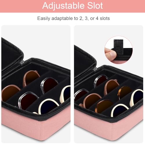 Bukere Travel Sunglasses Organizer Case, Adjustable Slot For Multiple Pairs, Portable Eyeglasses Storage Box for Men Women - color: Pink, style: 4 Slots