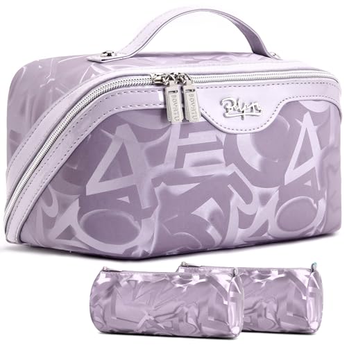 BOYATU Travel Makeup Bag for Women: Y2K Aesthetic Personalized Glossy 3 Pcs Set Cosmetic Organizer Bag - Trendy Statement Toiletry Pouch for Forward Women - Stand Out at Festivals & Trips(D-3-Purple) - color: D-3-Purple