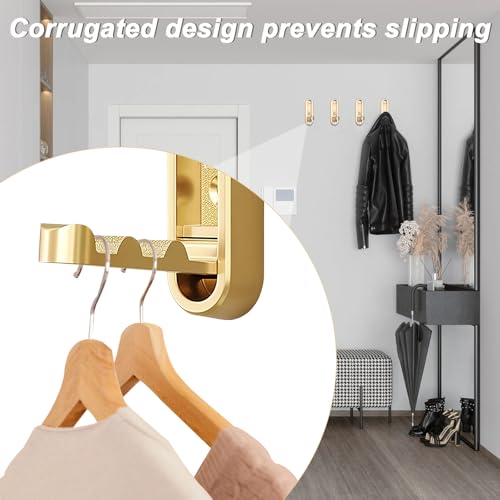 2Pcs Gold Folding Wall Hooks Heavy Duty Foldable Coat Hooks for Hanging Towels Clothes Bags Keys Bathroom Bedroom Closet Gold Hooks for Wall