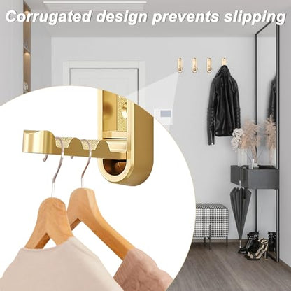 2Pcs Gold Folding Wall Hooks Heavy Duty Foldable Coat Hooks for Hanging Towels Clothes Bags Keys Bathroom Bedroom Closet Gold Hooks for Wall