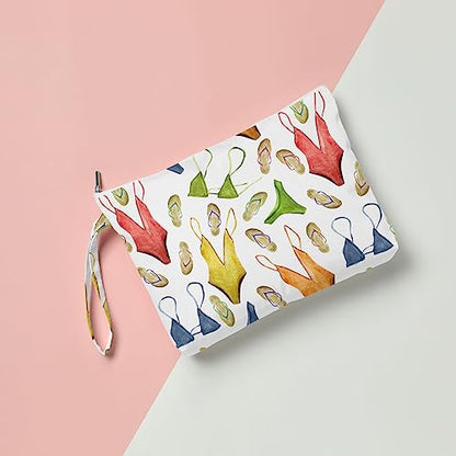 Fokongna Travel Makeup Bag - Wet Dry Bag for Swimsuit, Beach Pool Diapers, Dirty Yoga Gym Clothes - Zipper Pouch for Women, Sister, Friends - Ocean Sea Shells Beach Starfish - color: Swimsuit Flip Flops