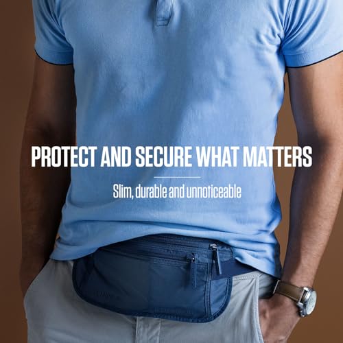 VENTURE 4TH Money Belt for Travel – Slim Hidden Under-Clothes RFID Blocking Anti-Theft Passport Holder & Travel Wallet Pouch for Men & Women to Protect Cash, Cards & Documents (Sleek Navy Blue) - color: Sleek Navy Blue