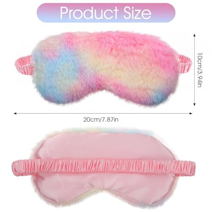 2 Pcs Plush Eye Mask Soft Sleeping Blindfold Eye Cover Comfortable Furry Faux Fur Sleeping Mask Satin Nap Night Eyeshade Cover for Women Men Gift (Light Rainbow, Dark Rainbow) - color: Light Rainbow, Dark Rainbow