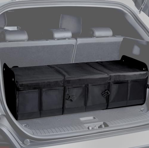 1680D Trunk Organizer with Lid, Extra-Large 114L Collapsible Cargo Organizer for SUVs, Trucks & Large Cargo Areas, Rigid PP Panels, 800D x 800D Weave, Water-Repellent, Anti-Sag Design