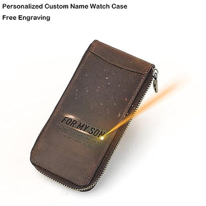 Personalized Custom Genuine Leather Watch Bracelet Storage Bag Case, Portable Travel Watch Pouch, Women Men Watch Bag (02 Brown) - color: 02 Brown