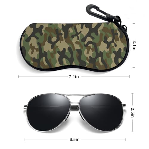 Sunglasses Soft Case, Ultra Light Portable Neoprene Zipper Glasses Case for Men Women - color: Green Camouflage