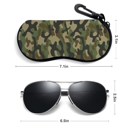 Sunglasses Soft Case, Ultra Light Portable Neoprene Zipper Glasses Case for Men Women - color: Green Camouflage